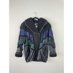 Rare Vintage Norma Patchwork Purple & Blue Winter Leather Coat